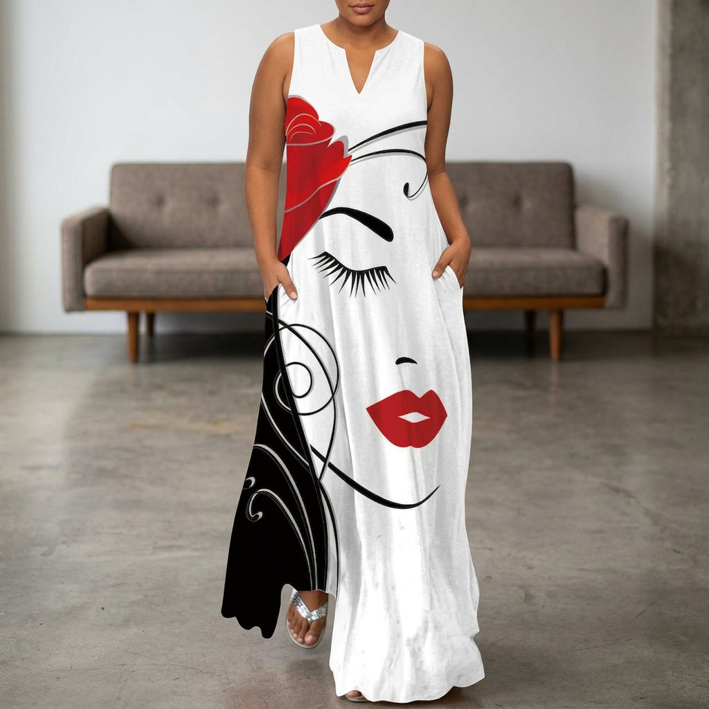 Valentina | V-Neck Sleeveless Art Maxi Dress - Plus size model