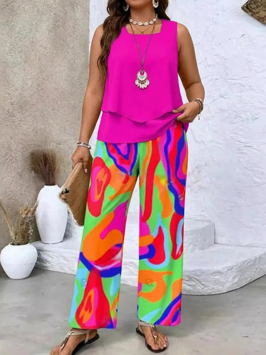 Ovelynra™ | Sleeveless Top And Wide-Leg Pants Set - Plus size model
