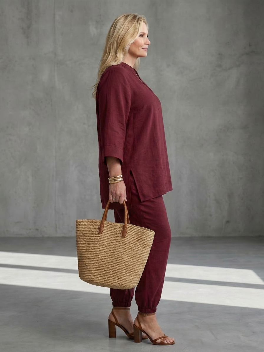 Georgiana | V Neck Tunic Gathered Trouser Set - Plus size model