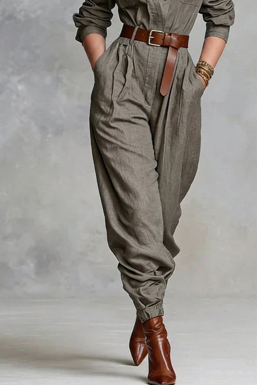 Jennifer - Cotton And Linen Shirt Jumpsuit - Plus size model