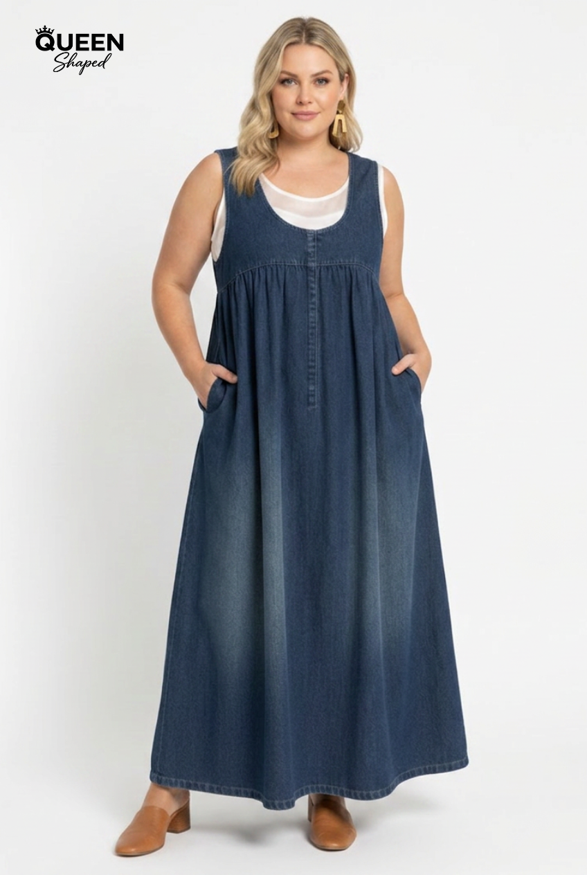 Karen | Vintage Washed Soft Cotton Feel Denim Maxi Dress