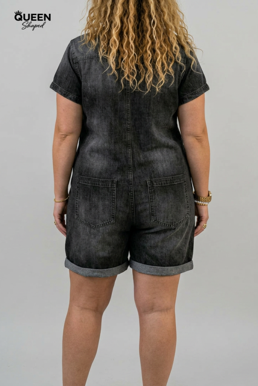 Joan | Vintage Short Cotton Denim-Look Overalls