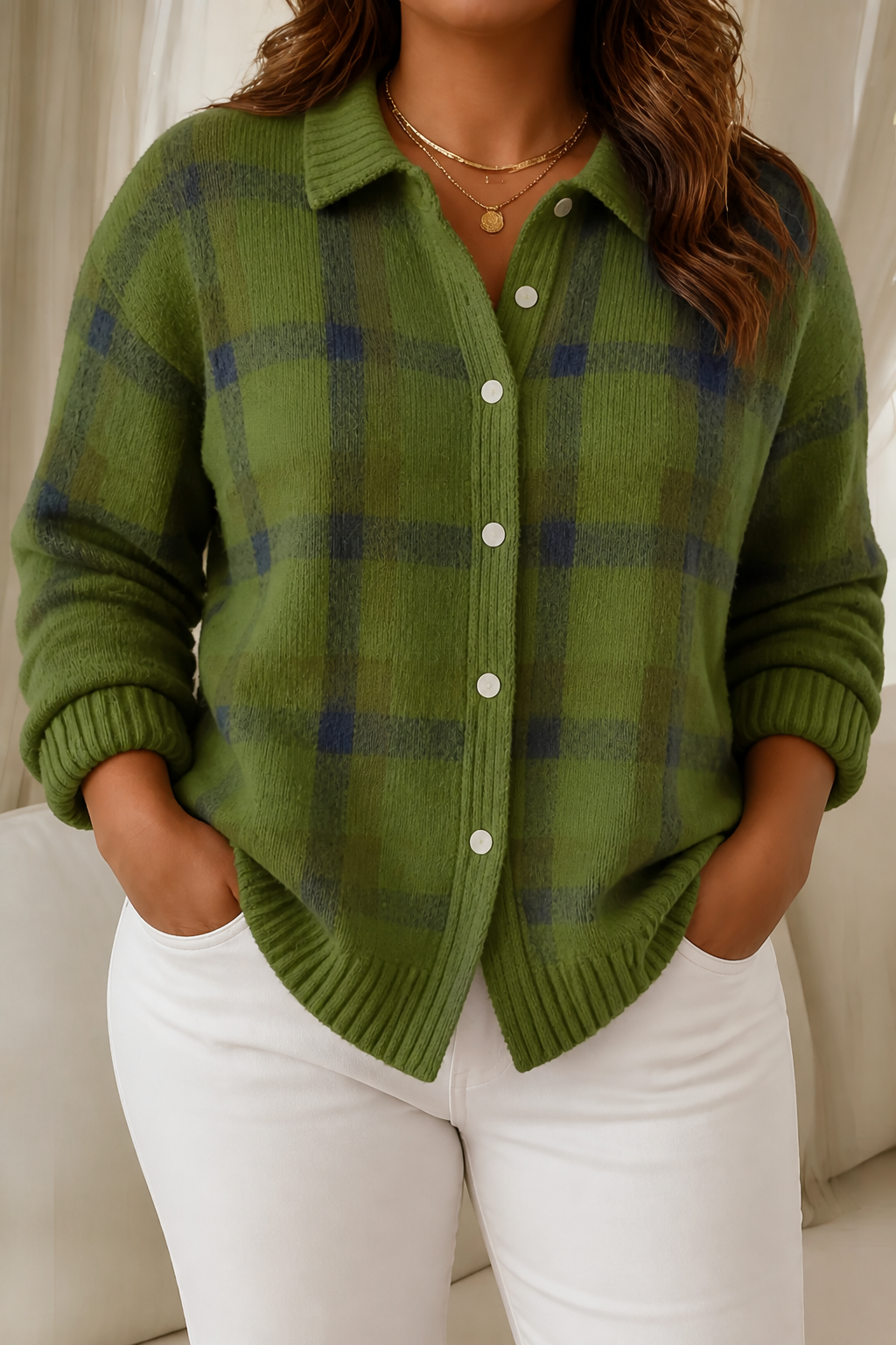 Camille | Plaid Cardigan - Plus size model