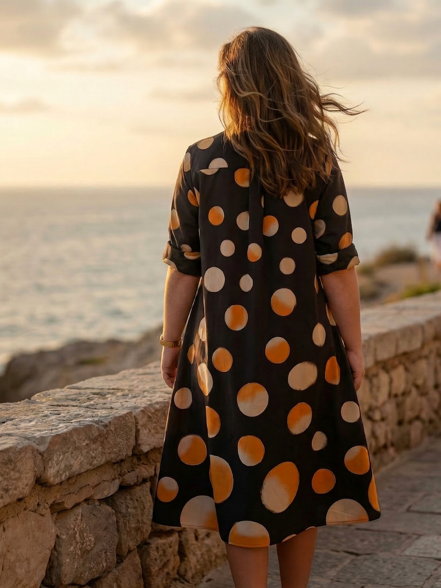Vespera | Sunset Dot Dress - Plus size model