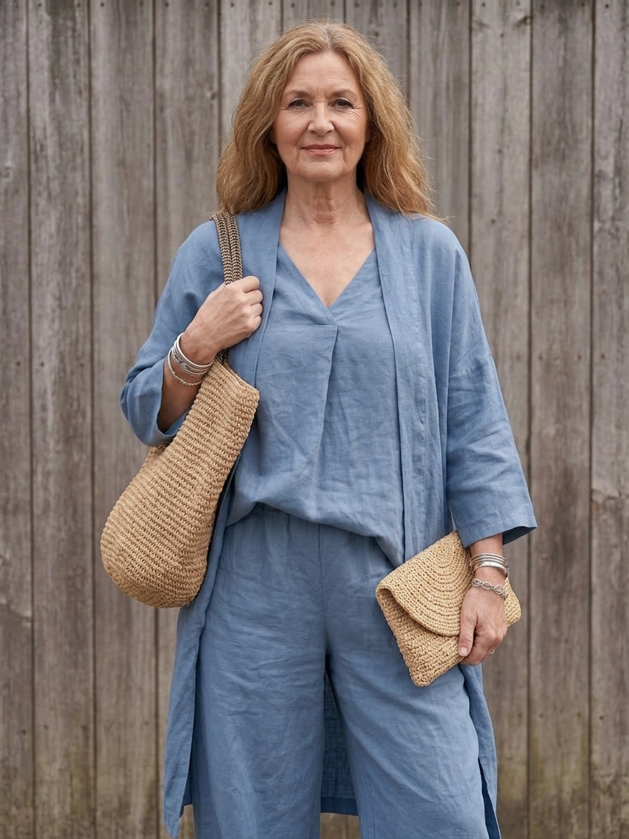 Onyx | Loose Tunic Top Wide Leg Pant Set - Plus size model