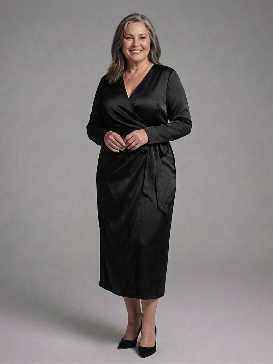 Alouette | Midi Dress with Long Sleeves and Side Closure - Plus size model
