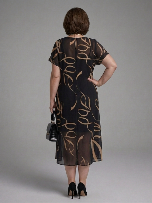 Adria | Abstract Midi Dress with Short Sleeves - Plus size model