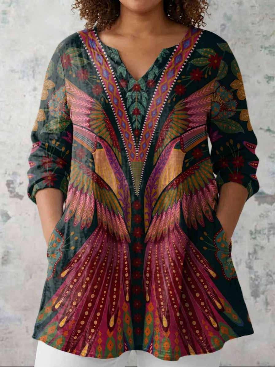 Manon | Long Blouse with V-Neck - Plus size model
