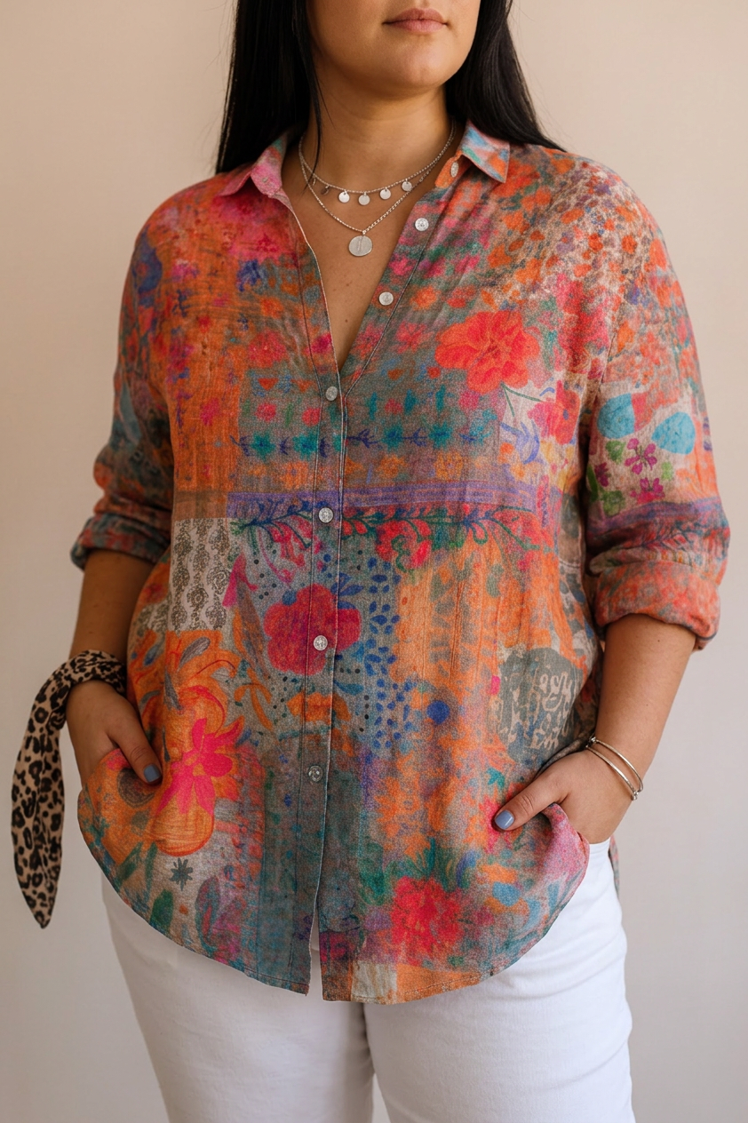 Zara | Patterned Blouse - Plus size model