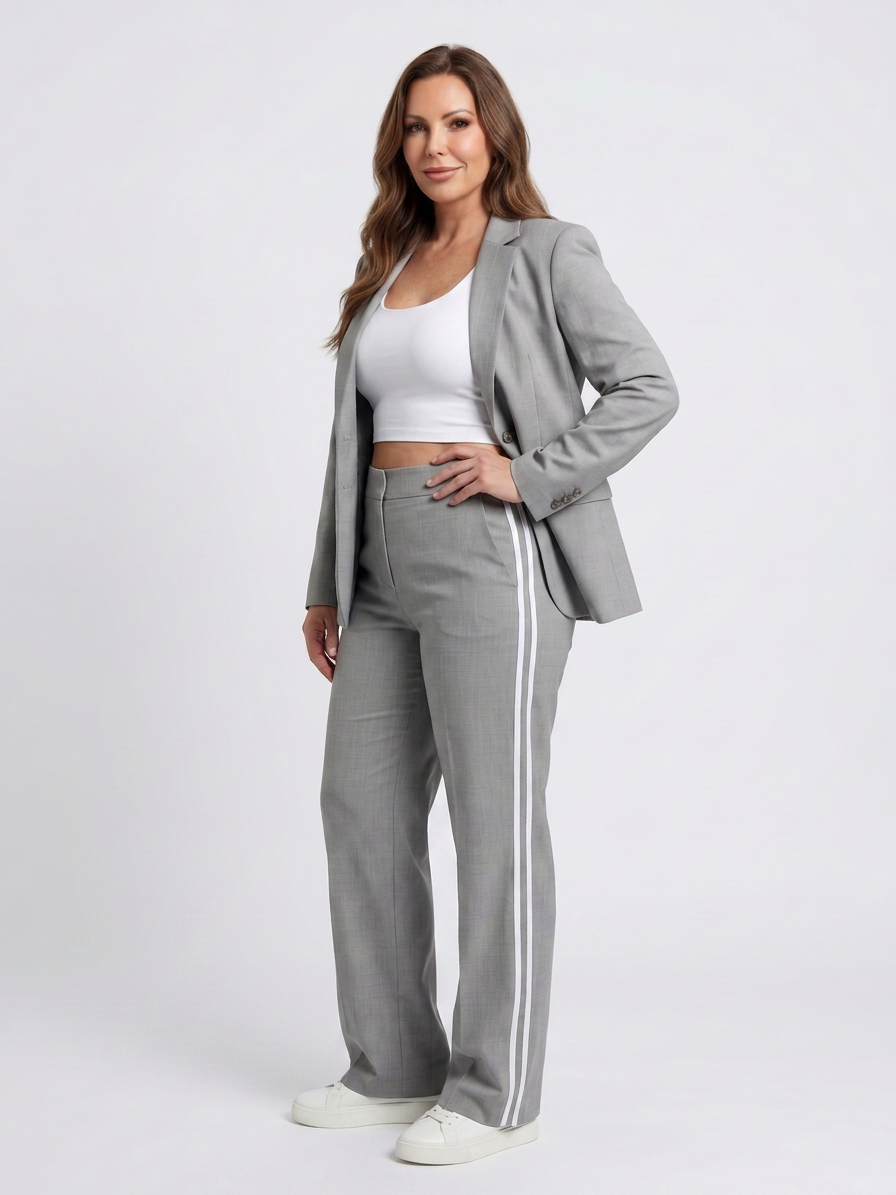 Kaya | Contrast Stripe Wide Leg Set - Plus size model