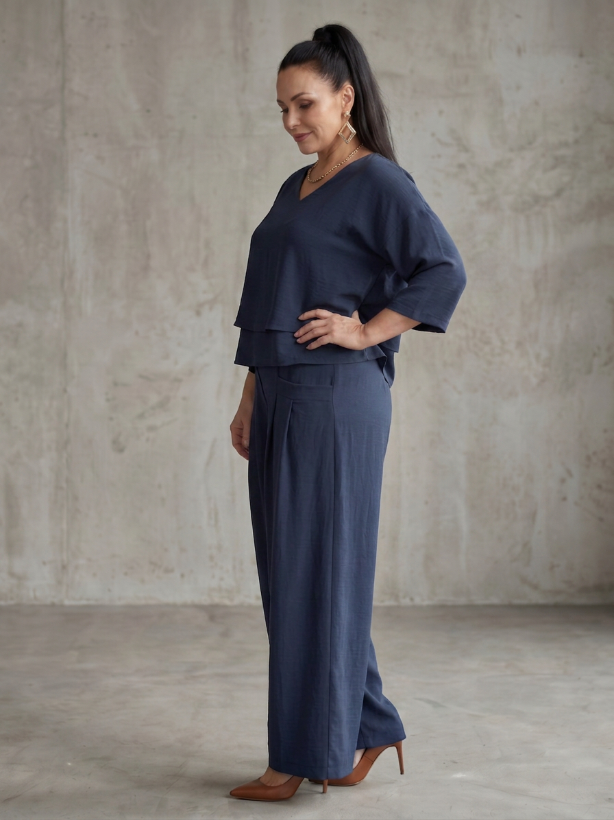 River | Layered Top Wide Leg Set - Plus size model