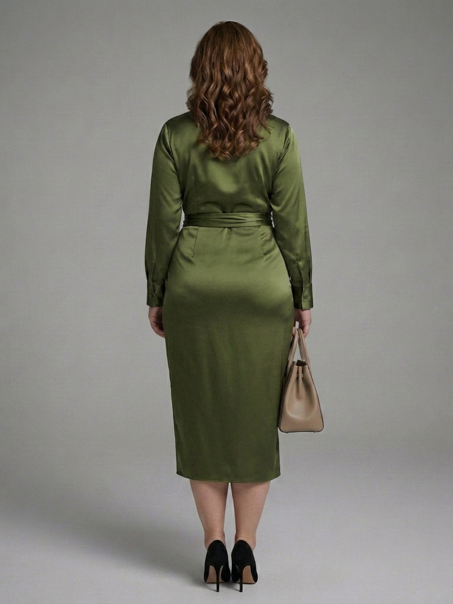 Odessa | Midi Dress with Long Sleeves and Collar - Plus size model