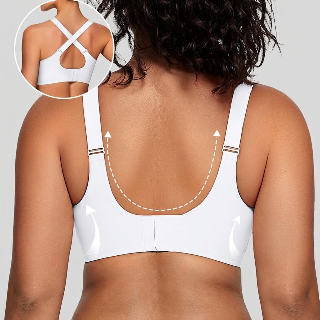 Wireless Bra with Mesh Neckline - Plus size model
