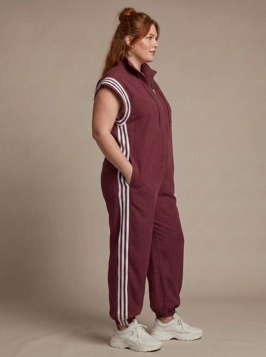 Lark | Zip Front Stripe Panel Jumpsuit - Plus size model