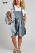 Judy | Vintage Washed Soft Cotton Feel Denim Floral Jumpsuit