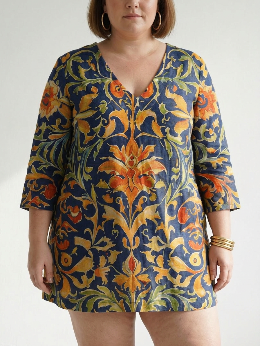 Elise | Clean Ornate Floral Midi Dress - Plus size model