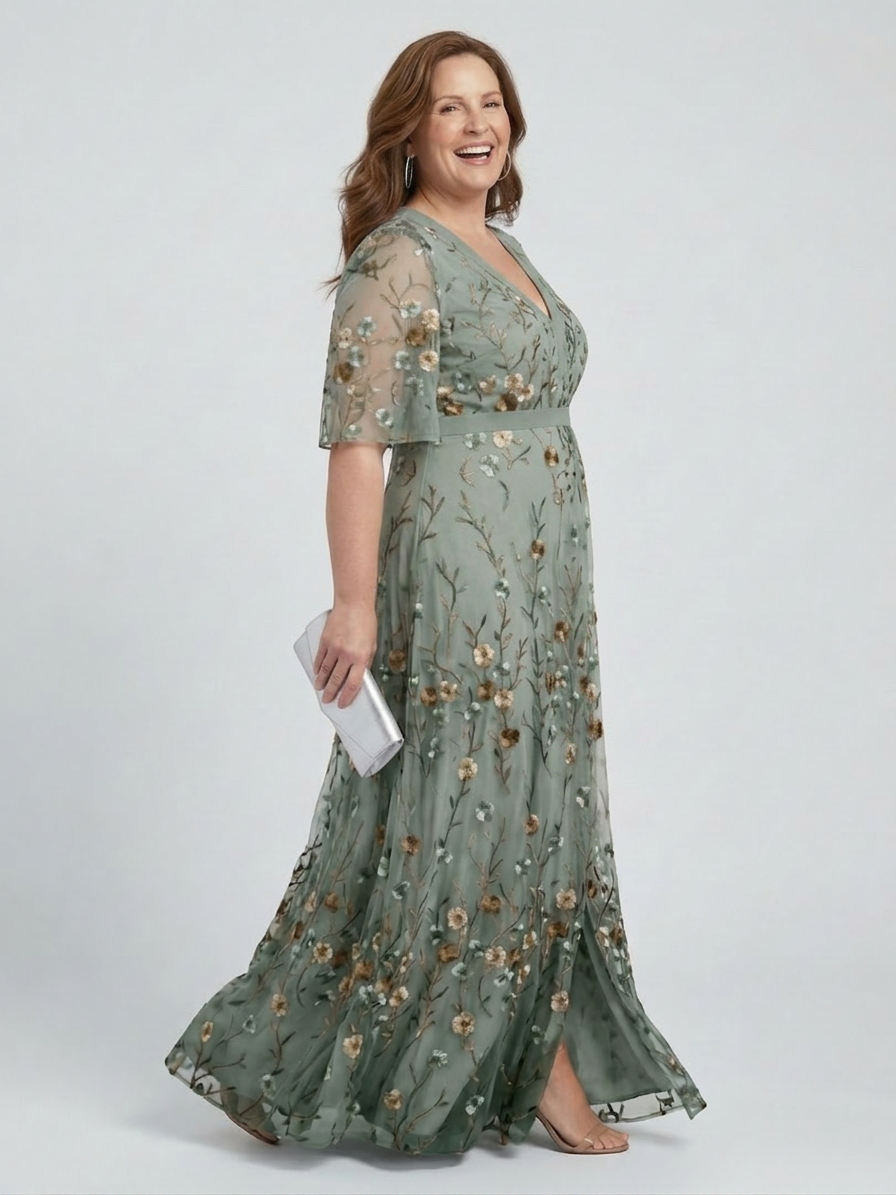 Selora | Halter Bloom Flow Maxi Dress - Plus size model