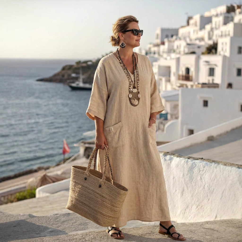 Amara | Effortless Coastal Linen Maxi Dress - Plus size model