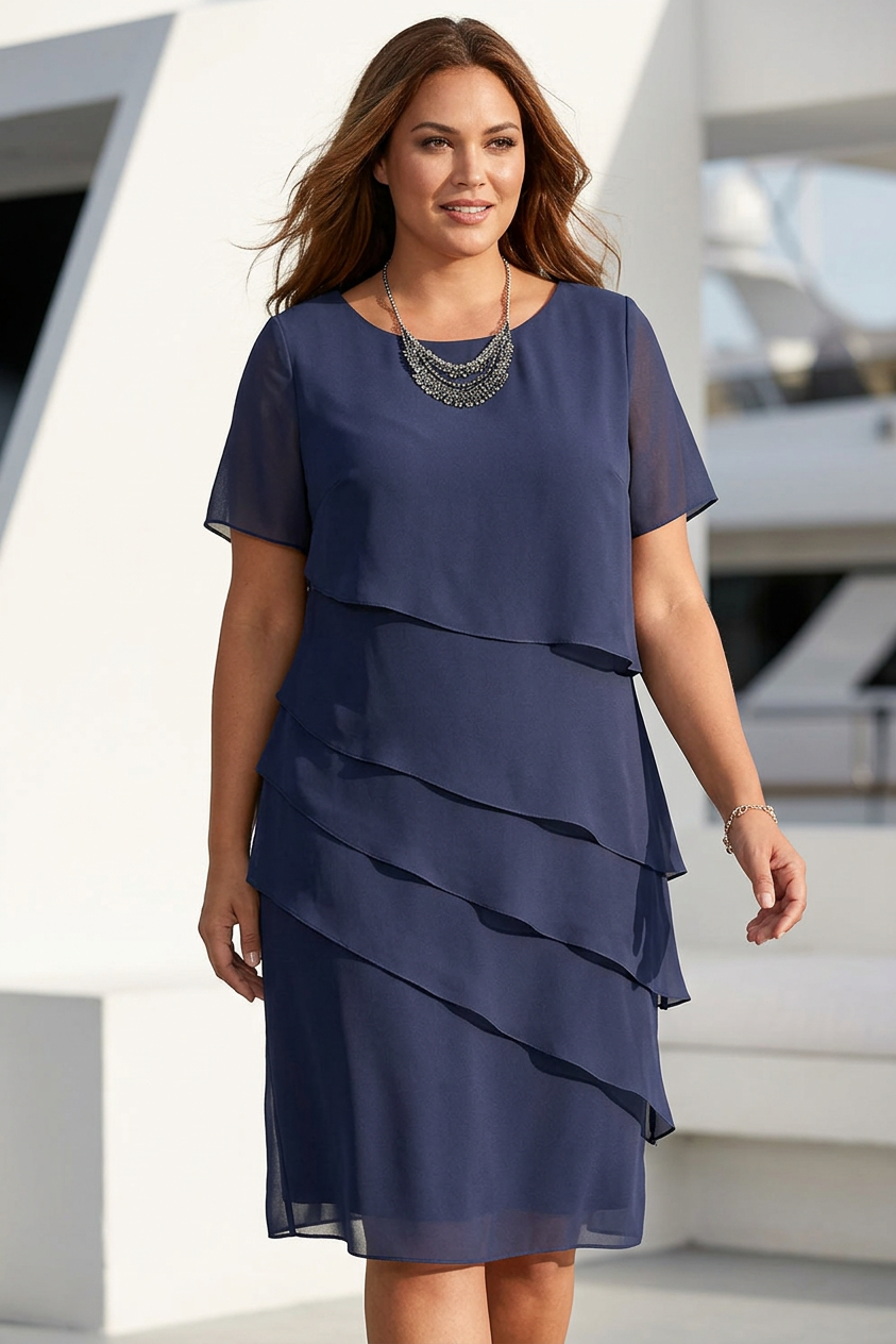 Linda | Elegant Comfort Ruffle Dress - Plus size model