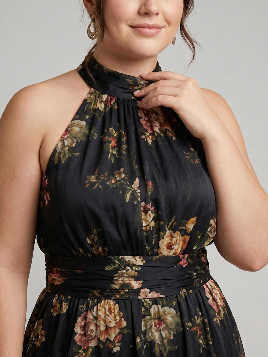 Sior | Floral Halter Neck Midi Dress - Plus size model