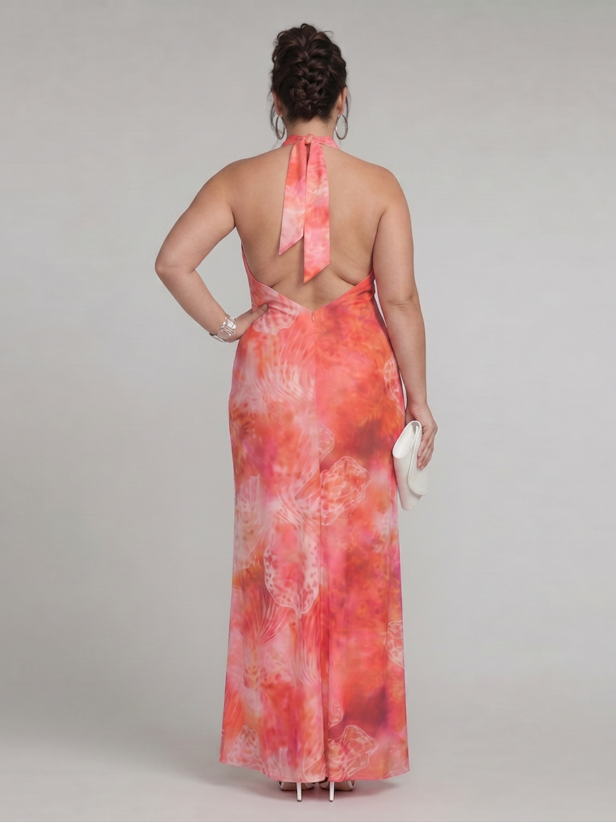 Coraline | Halter Neck Printed Pattern Maxi Dress - Plus size model