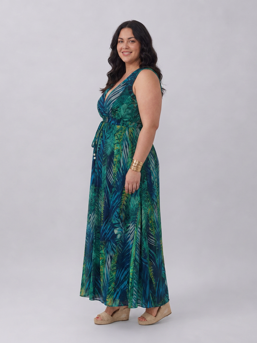 Zake | Sleeveless Empire Waist Midi Dress - Plus size model