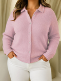 Camille | Textured Knit Button-Up Cardigan - Plus size model