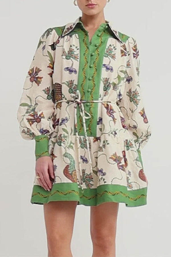 Lauren - Celebrate Everyday Unique Print Color Match Balloon Sleeve Shirt Mini Dress