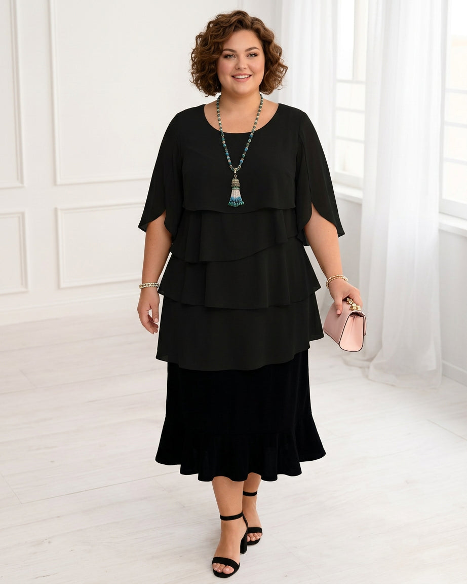 Patricia | Elegant Comfort Ruffle Dress - Plus size model