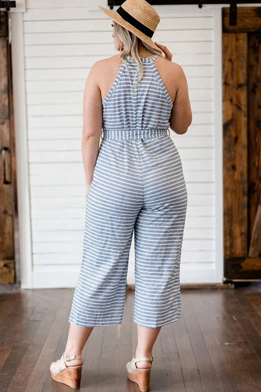 Ember - Pretty Striped Tie Waist Jumpsuit - Plus size model