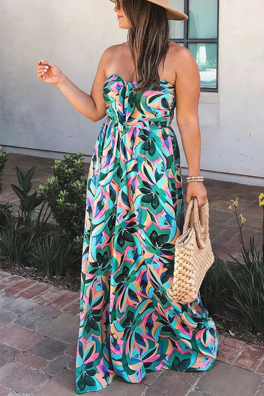 Brielle - Paradise Calling Tropical Print Off Shoulder Jumpsuit - Plus size model