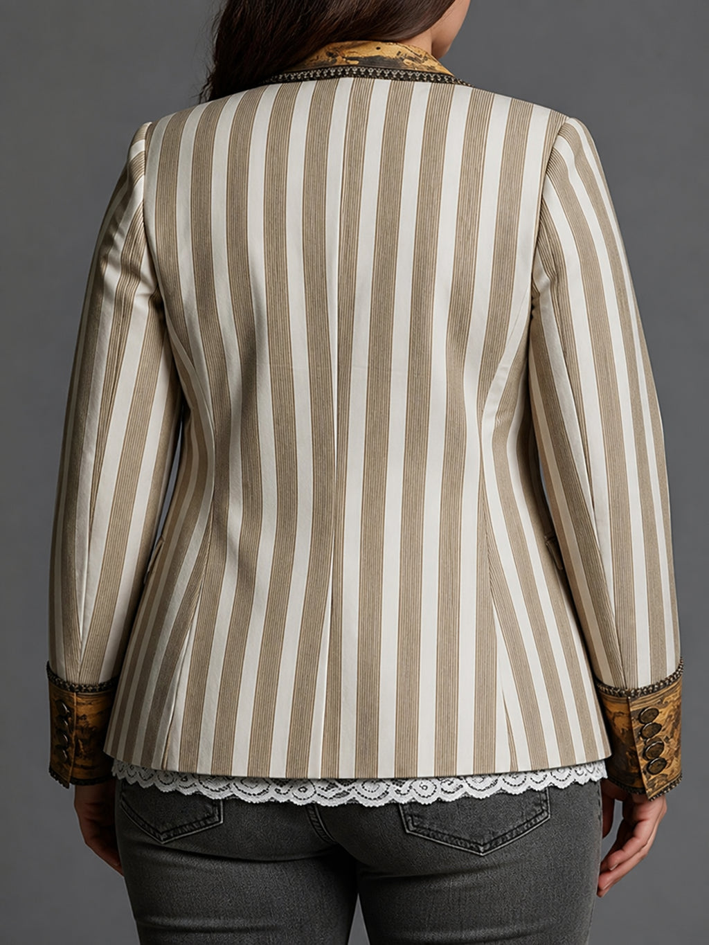 Women’s Boho Striped Printed Lapel Blazer - Plus size model