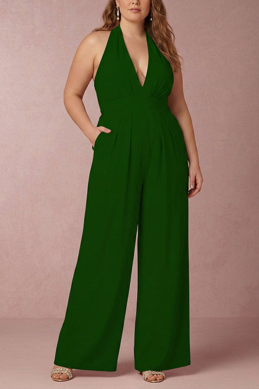 Collins - Sexy Sleeveless Halter Jumpsuit - Plus size model
