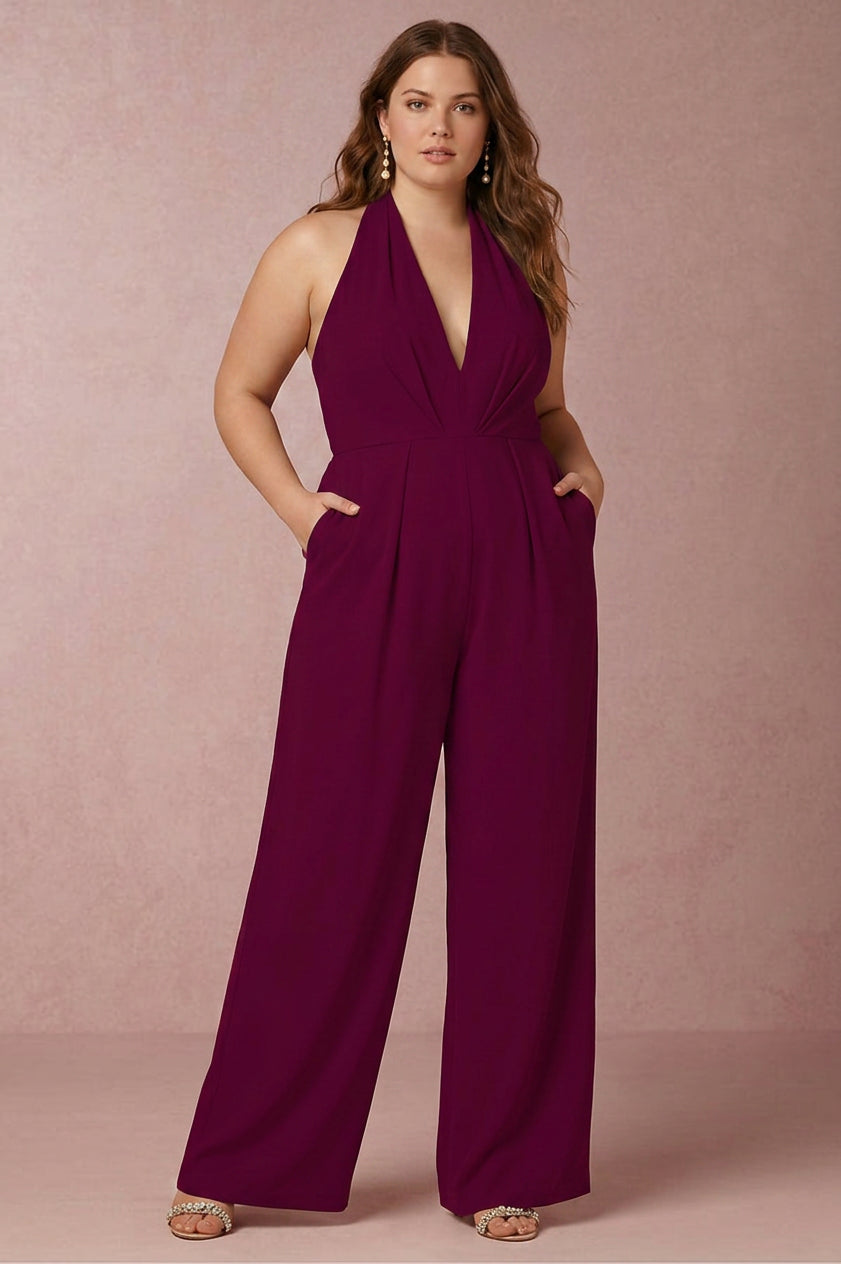 Collins - Sexy Sleeveless Halter Jumpsuit - Plus size model