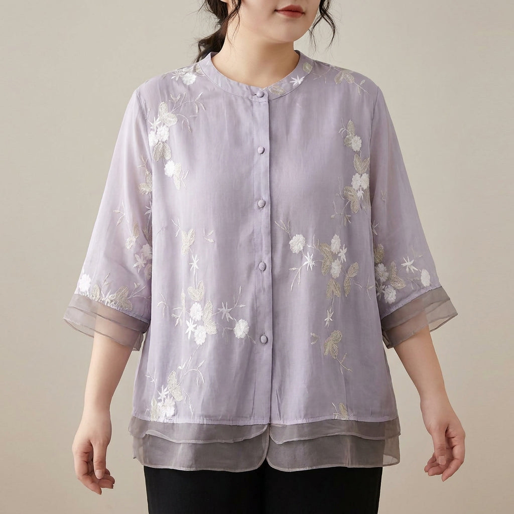 Nellie™ | Elegant Top with Embroidered Flowers - Plus size model