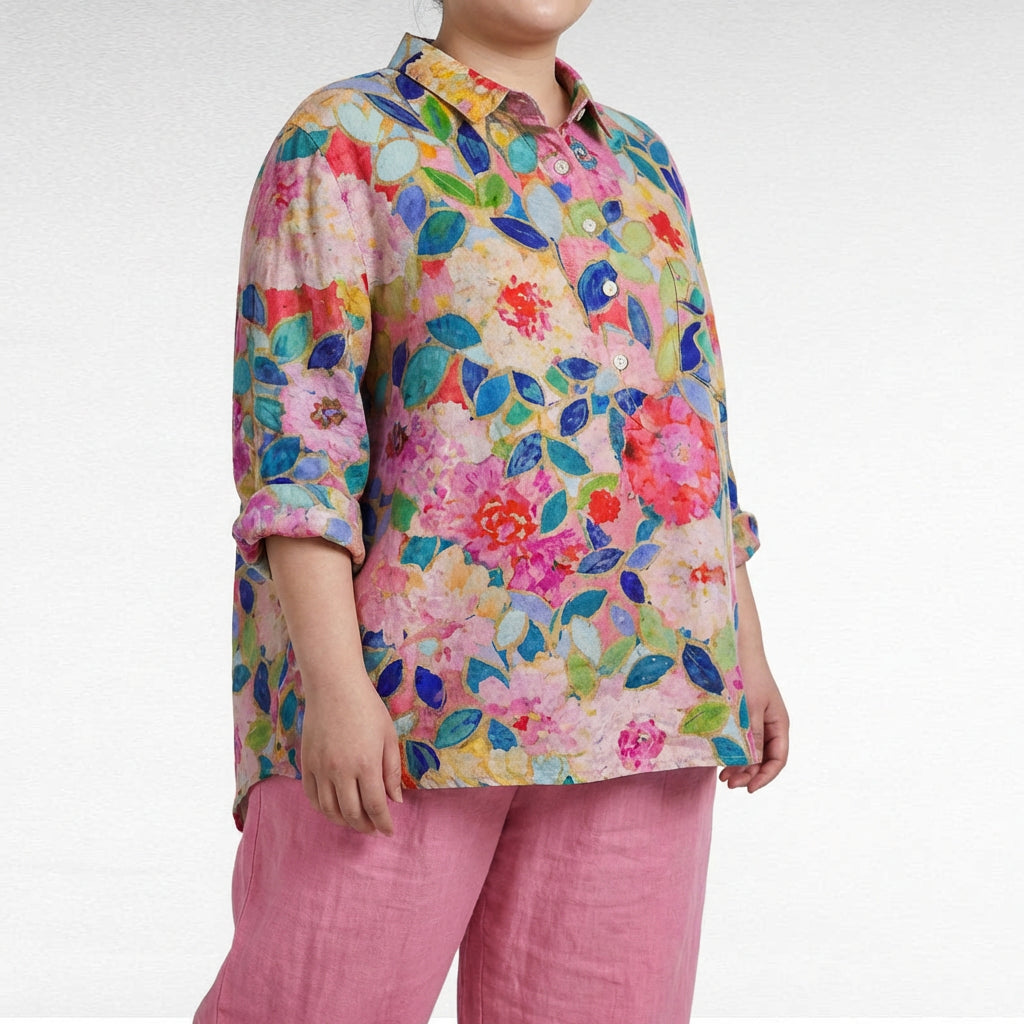 Claire | Elegant Linen Summer Blouse - Plus size model