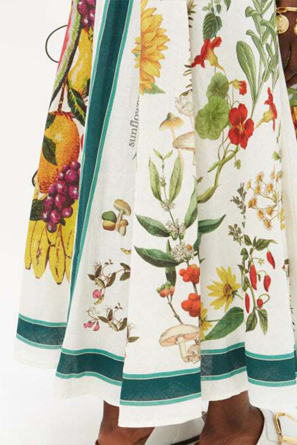 Tiffany - ITALIAN COASTLINE FRUIT FLORAL PRINT BACK SMOCKED MAXI DRESS