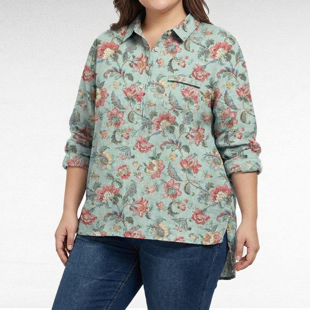 Claire | Elegant Linen Summer Blouse - Plus size model
