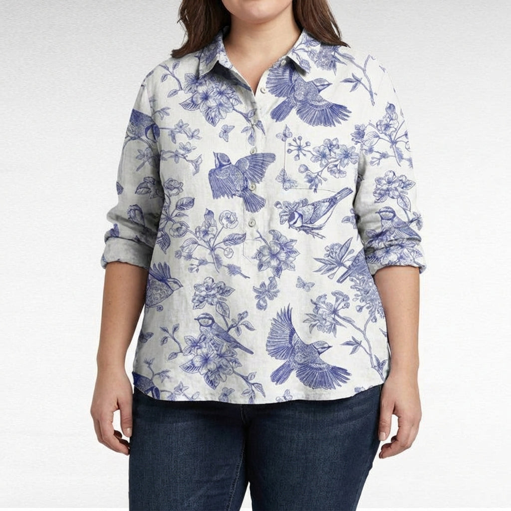 Claire | Elegant Linen Summer Blouse - Plus size model