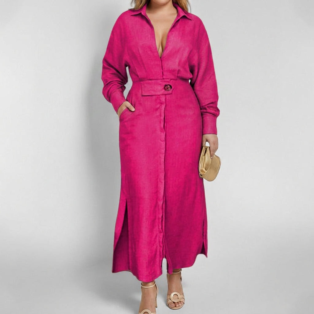 Elise Elegant Tied Dress: Chic Commute Long Sleeve Style - Plus size model