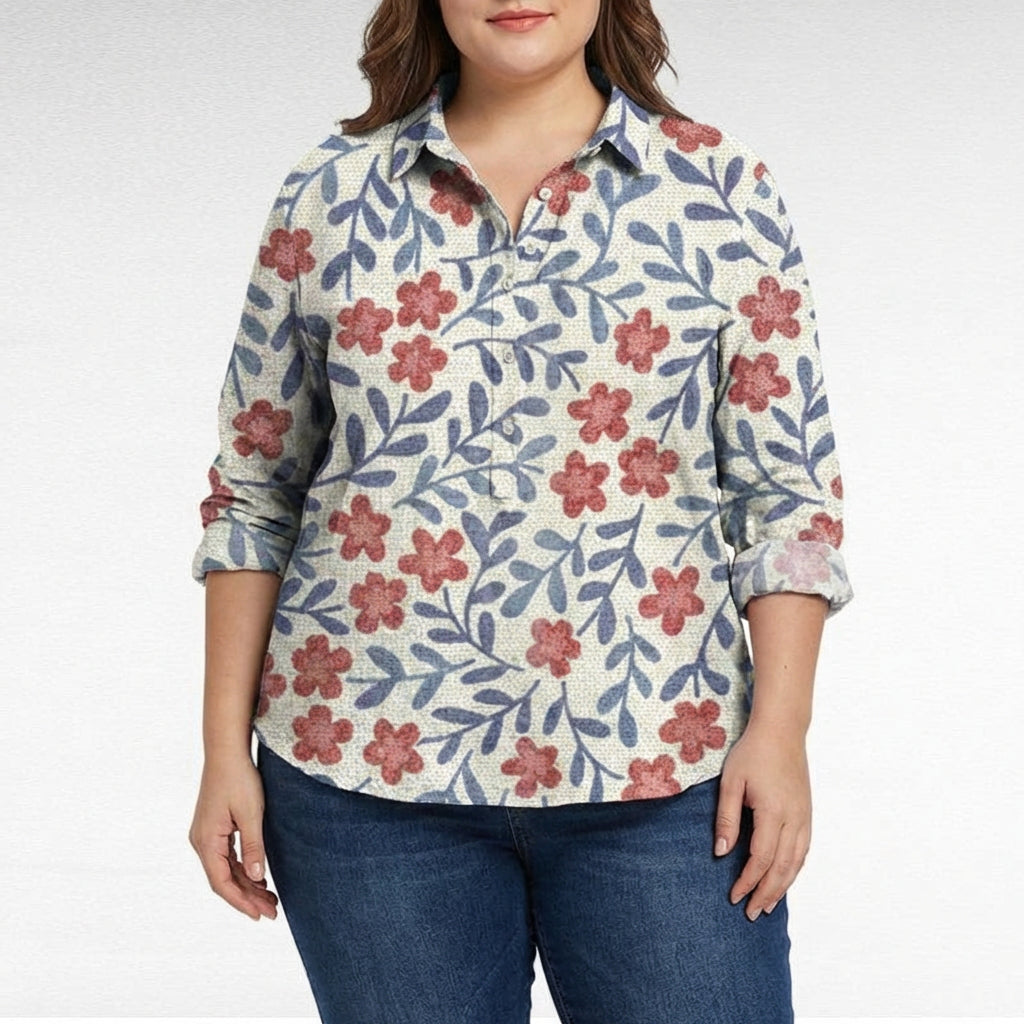 Claire | Elegant Linen Summer Blouse - Plus size model