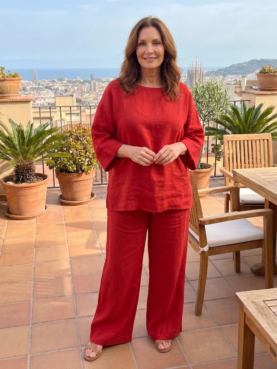 Prue | Oversized Tunic Wide Leg Pant Set - Plus size model