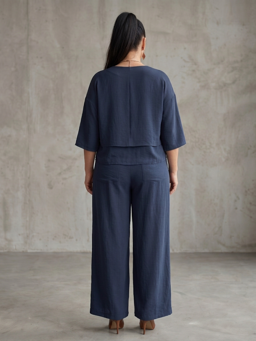 River | Layered Top Wide Leg Set - Plus size model