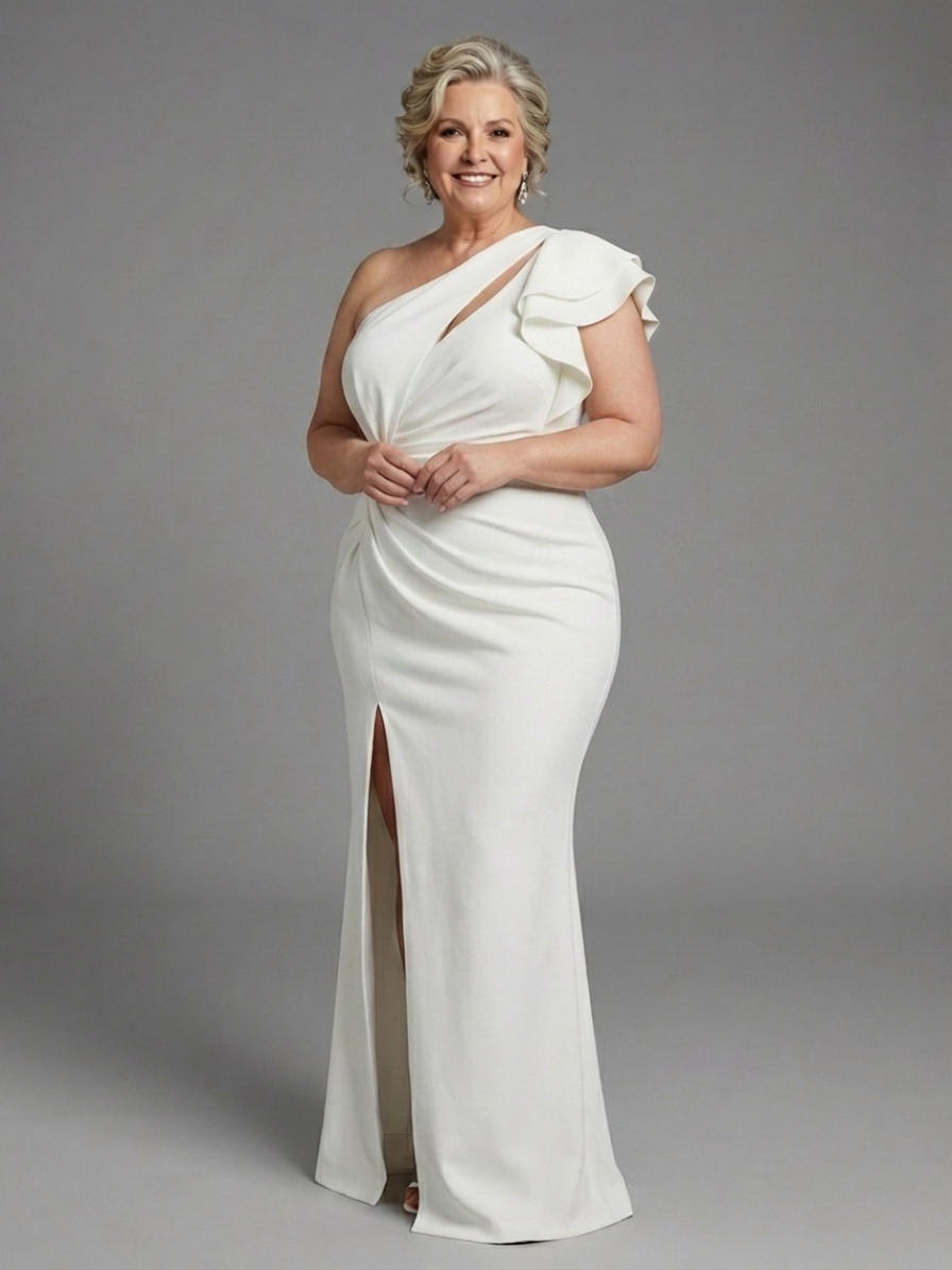 Quenelle | Maxi Dress with One Shoulder and Ruffles - Plus size model
