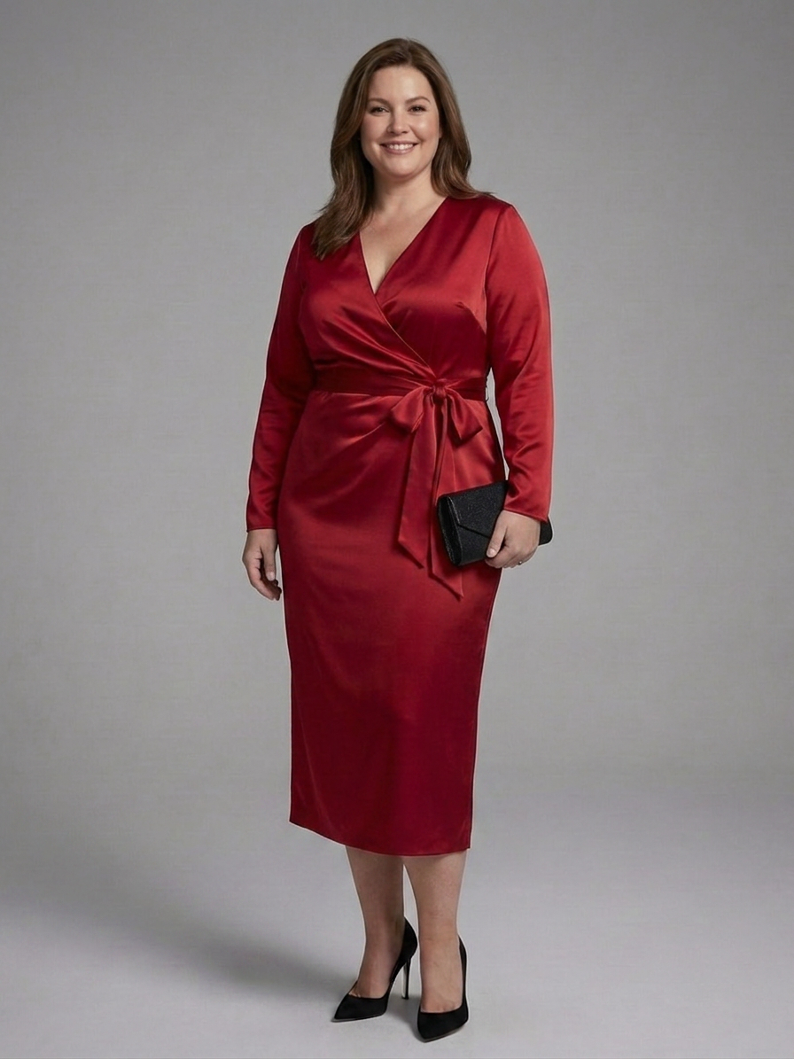Alouette | Midi Dress with Long Sleeves and Side Closure - Plus size model