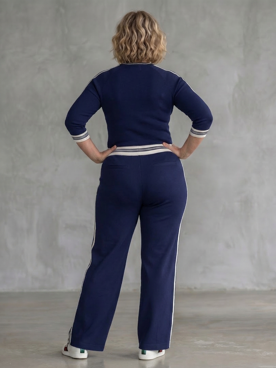 Eirlys | Fitted Long Sleeve Top Wide Leg Pants Set - Plus size model
