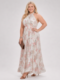 Guinevere | Floral Print Flowing Skirt Midi Dress - Plus size model