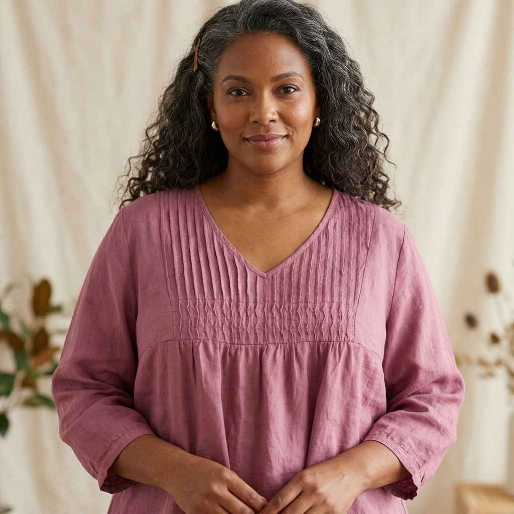 Blake - Pure Linen Cotton Pleated Comfortable tunic - Plus size model