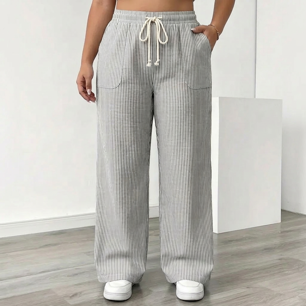 Amber | Striped Pant With Pockets - Plus size model