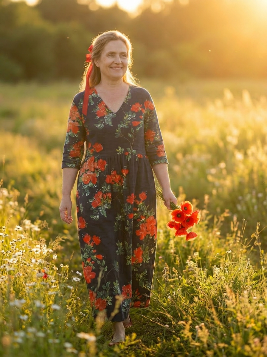 Cyrus | Calm Drape Floral Midi Dress - Plus size model